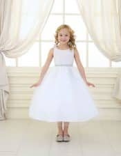 Flower Girl Dress with Shiny Accent Trim White