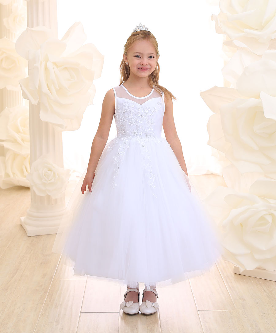 First Communion Dress with Beaded Bodice and Skirt