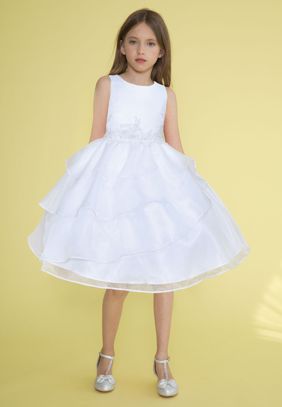 First Communion Dress Applique Waistline Multi Layered Skirt