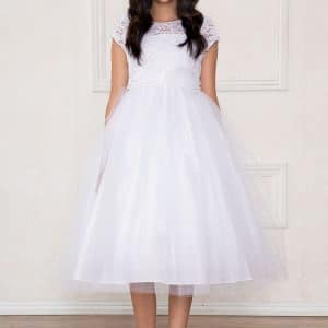 Lace Bodice First Communion Dress Pearl Jewels - FirstCommunions.com