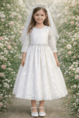 Long Sleeve Lace First Communion Dress