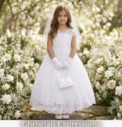 Lace First Communion Dress with Cap Sleeves