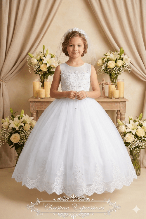 beaded communion dresses Beaded Embellishment First Communion Flower Girl Gown PR125 Pre-order 10 years / Ivory
