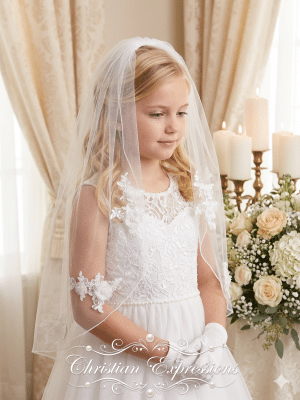 First Communion Floral Lace Veil