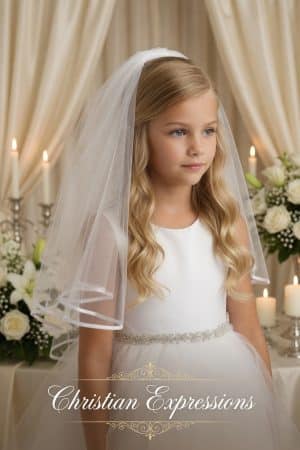 First Communion Veil with Satin Trim