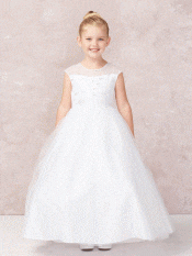 First Communion Dress Illusion Neckline