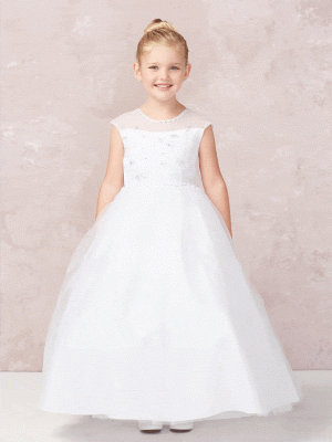 First Communion Dress Illusion Neckline