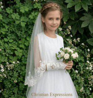 Irish First Communion Veil with Lace and Shamrocks