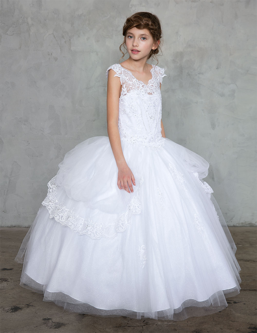 Buy First Holy Communion Gowns with Draped Tulle | Extra Full First ...