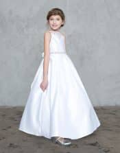 Satin First Holy Communion Dress with Beaded Neckline