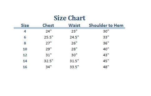First Communion Dresses Size Chart