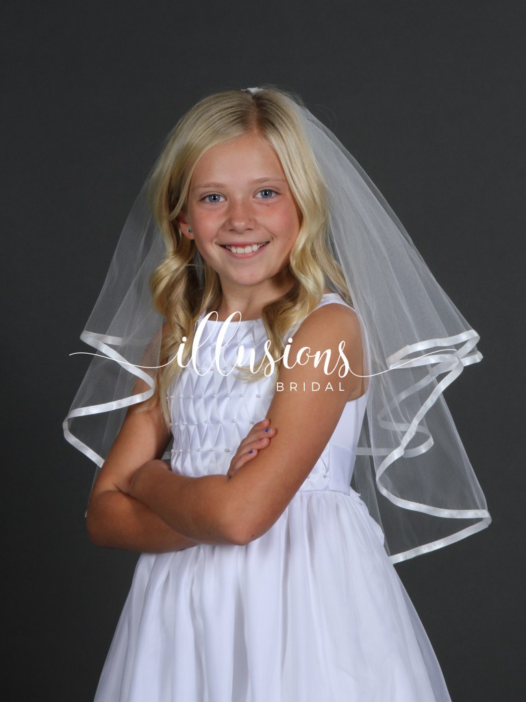 First Communion Flower Girl Veil attached  to comb 15" length White 