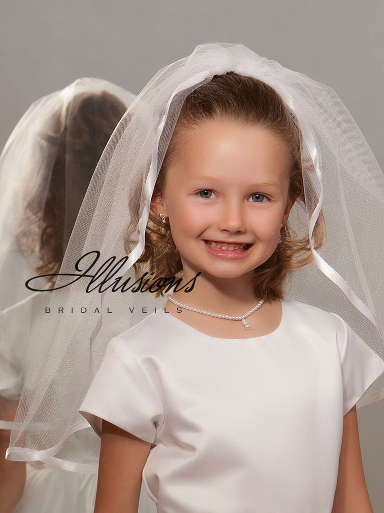 First Communion Veil with Wide Satin Trim