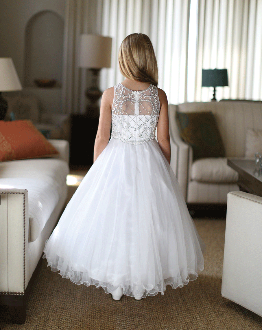 First Communion Dress with Heavily Beaded Bodice | Gorgeous First