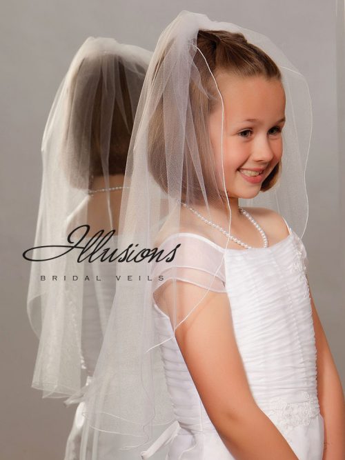 Single Tier First Communion Veil with Corded Edge