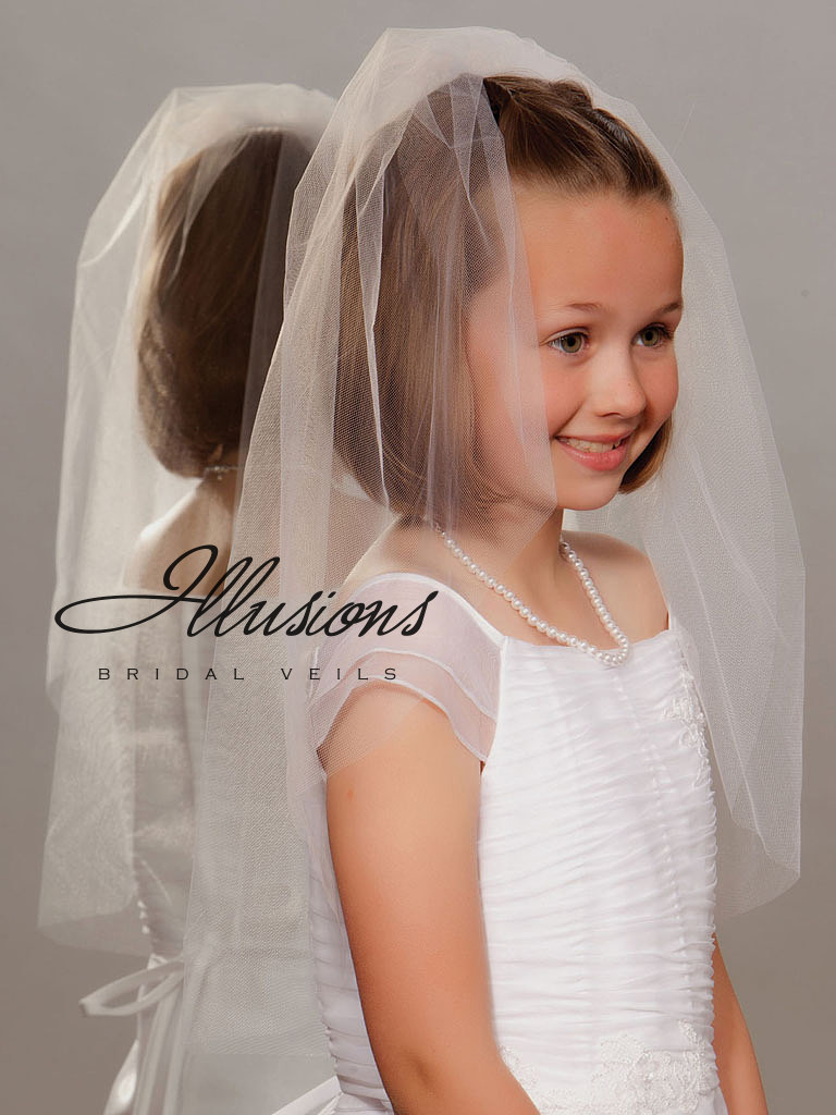 Single Tier First Communion Veil with Cut Edge