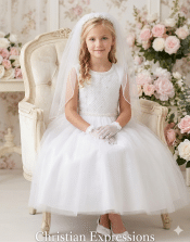 First Communion Dress with Sequin Criss Cross Bodice