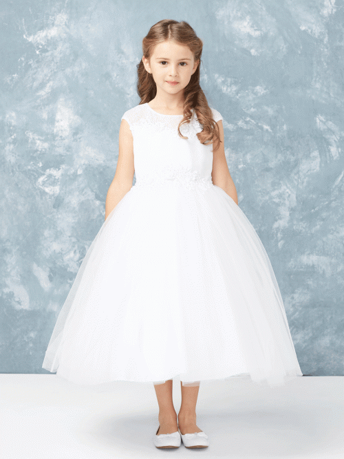 First Communion Dress with Lace Illusion Neckline Bodice