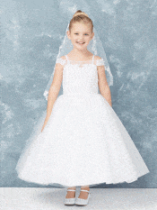 First Communion Dress Off Shoulder Lace Applique