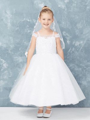 First Communion Dress Off Shoulder Lace Applique