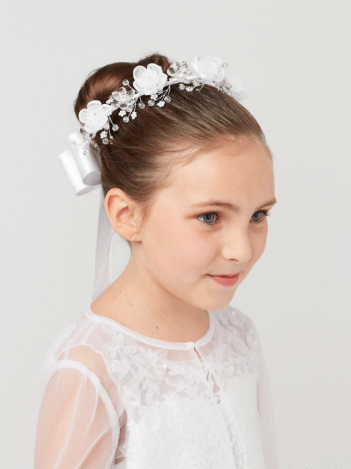 First Communion Headpiece with Large Flowers
