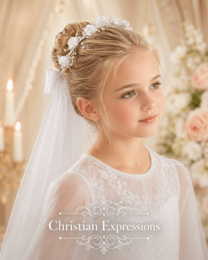First Communion Veil with Flowers and Crystals