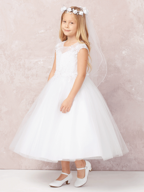 Ankle Length First Communion Dress with Lace