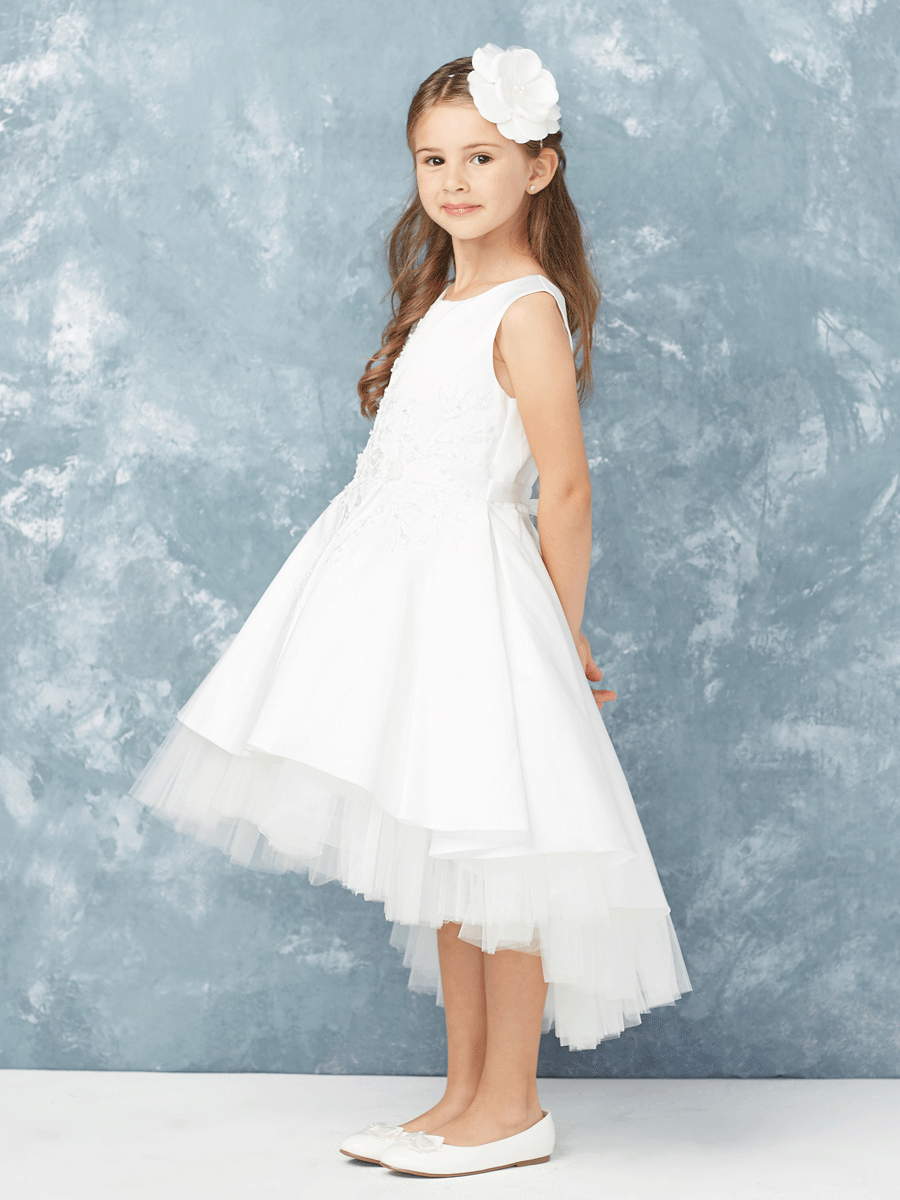 Satin-High-Low-First-Communion-Dress-with-3D-Floral-Lace-Applique-side
