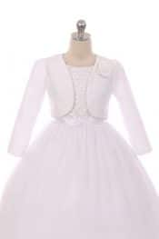 Satin Long Sleeve First Communion Bolero Jacket with Satin Flower