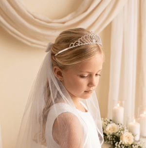 Crown Headpiece First Communion Veil with Cross