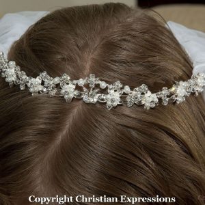 First Communion Crown Headpiece Pearls and Crystals