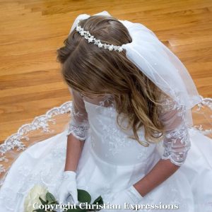 First Communion Crown Veil Pearls and Crystals