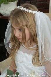 First Communion Crown Veil with Pearls and Crystals