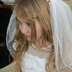 First Communion Crown Veil with Pearls and Crystals