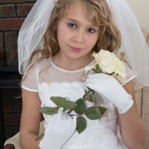 First Communion Headband Veil with organza and Beading