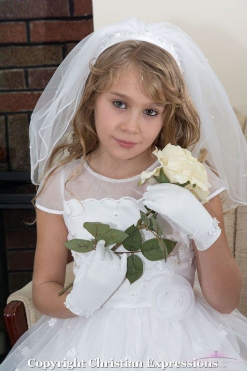 First Communion Headband Veil with organza and Beading