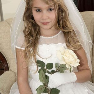 Girls Communion Crown Veil with Pearls and Crystals