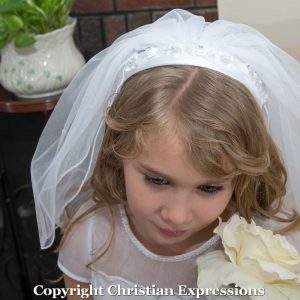 Headband First Communion Veil with organza and Beading