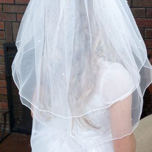 Two Tier First Communion Veil with Scattered Pearls