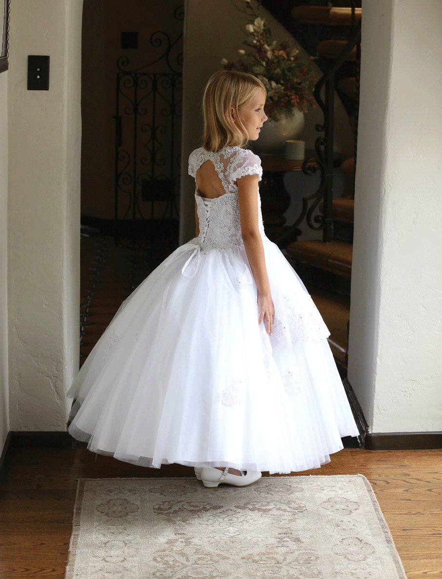 Beautiful Short Sleeved First Communion Dress with Cap Sleeves | Buy ...