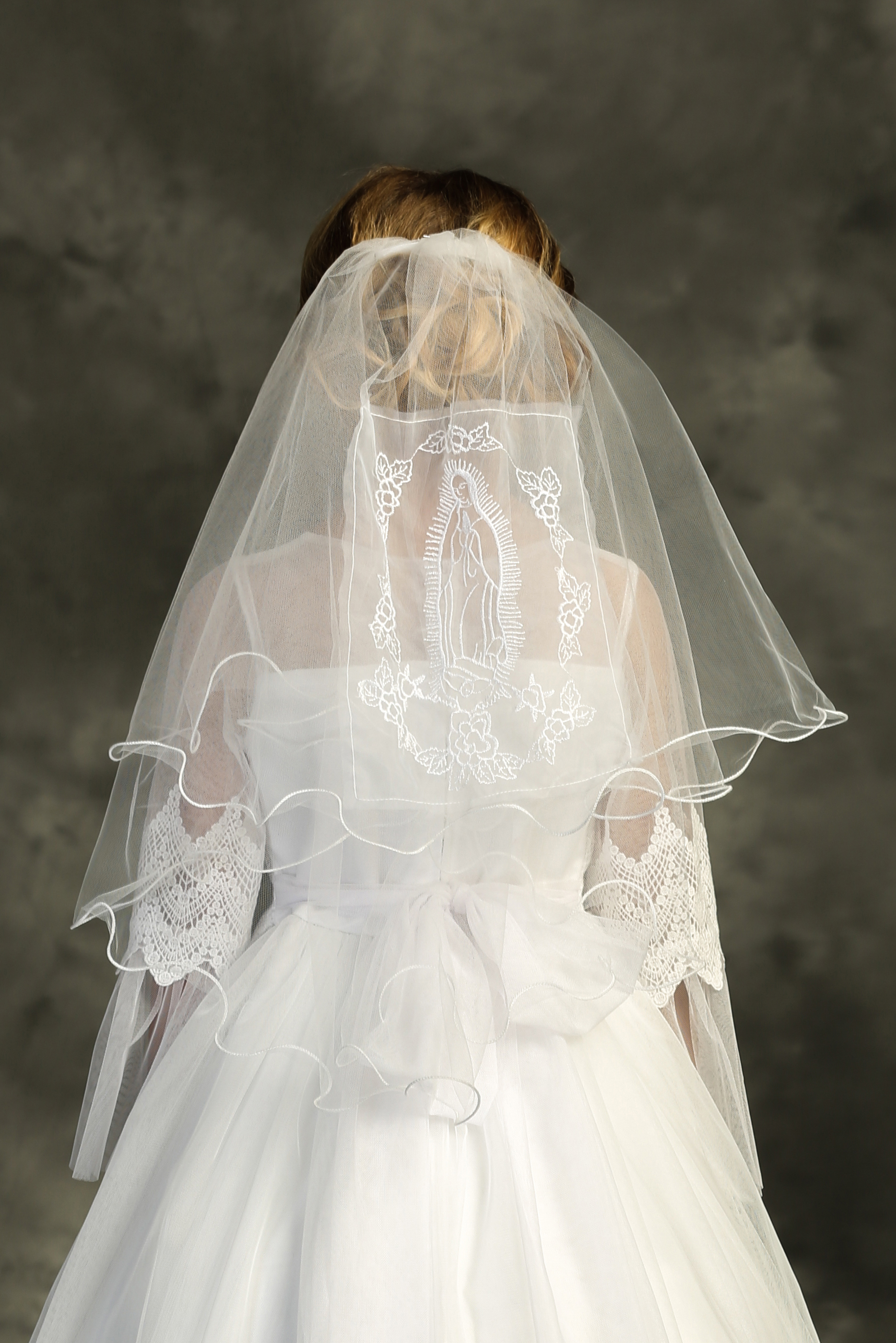 Catholic First Communion Veil with Embroidered Virgin Mary | Catholic