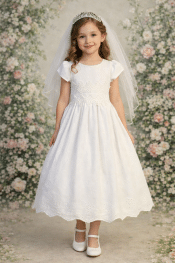 Girls Cotton Eyelet First Communion Dress