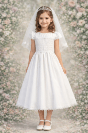 Girls Smocked Cotton First Communion Dress