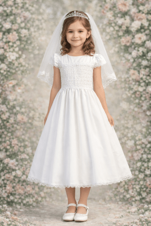 Girls Smocked Cotton First Communion Dress