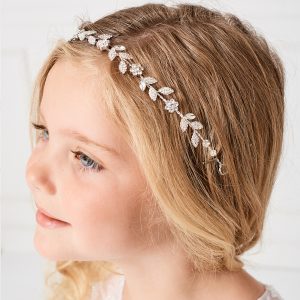 Delicate Leaves Silver First Communion Hairband