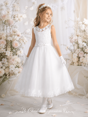 Embroidered First Communion Dress with Flower Bodice