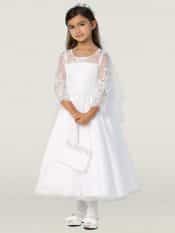 Embroidered Lace First Communion Dress with Three Quarter Sleeves