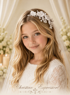 First Communion Headband with Pearls and Crystals
