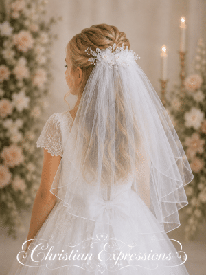 First Communion Comb Veil Flowers Pearls Rhinestones Crystals for Girls