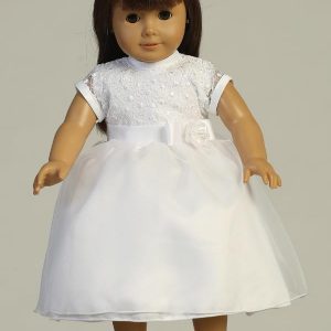 First Communion Doll Dress with Embroidered Bodice
